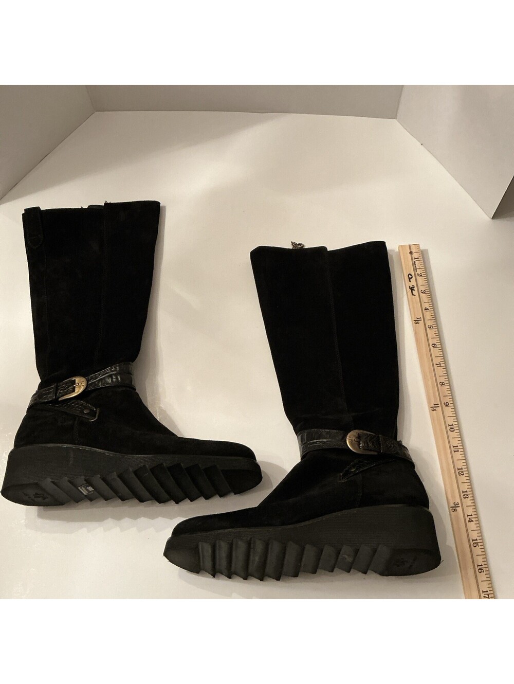 Donald J Pliner Knee High Boots Hesaid ITALY Womens 8 M Black Suede Wedge Heel